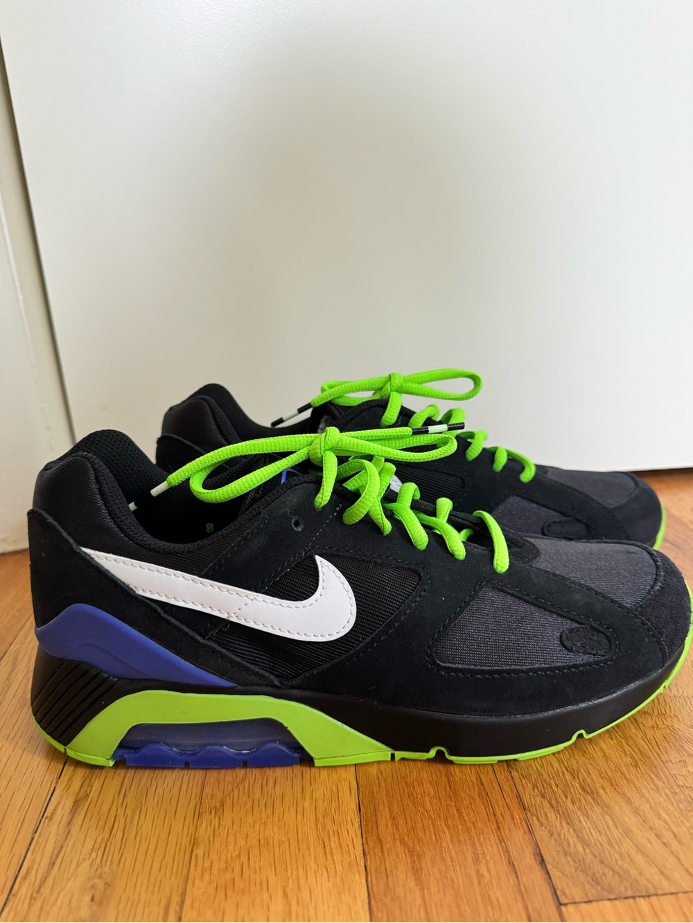 NWOT Nike Air Men’s 180 Black Sneakers with Neon Green Laces and White Swoosh